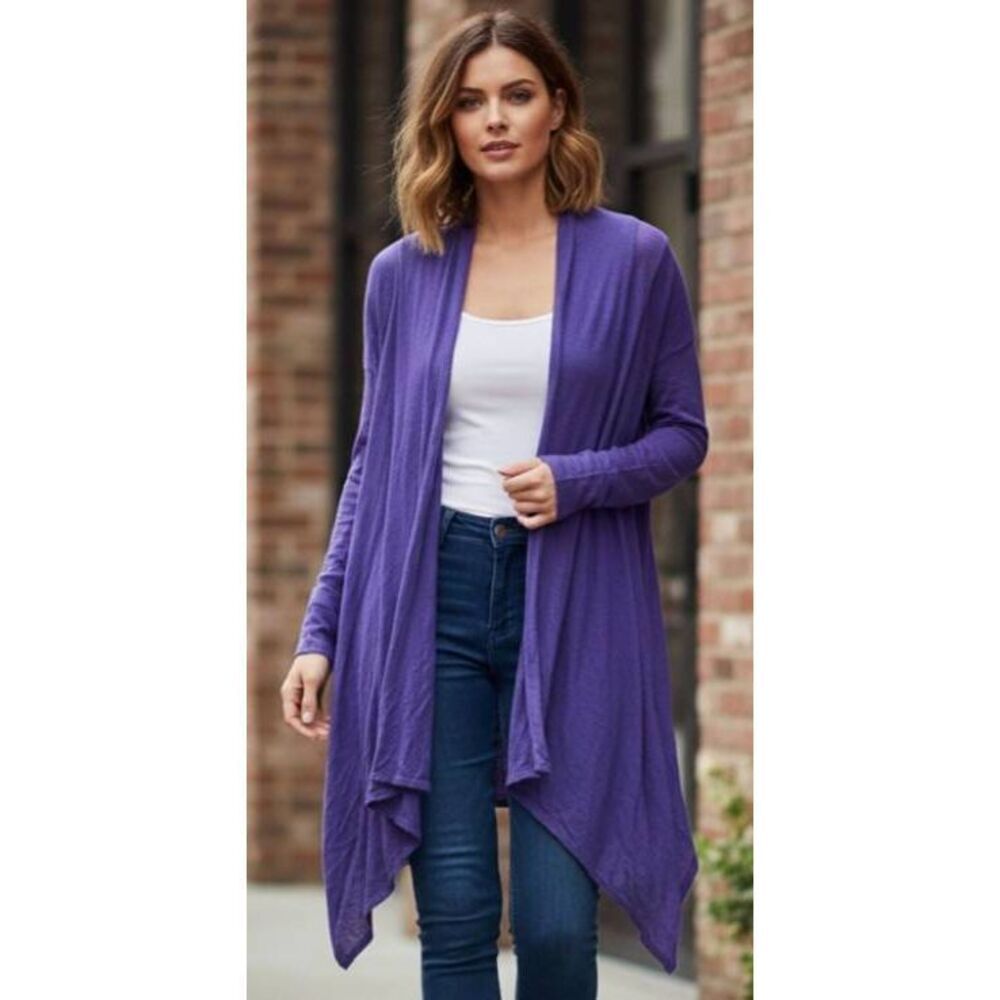 Bcbg max womens small cardigan sweater waterfall silk purple Light Spring Summer